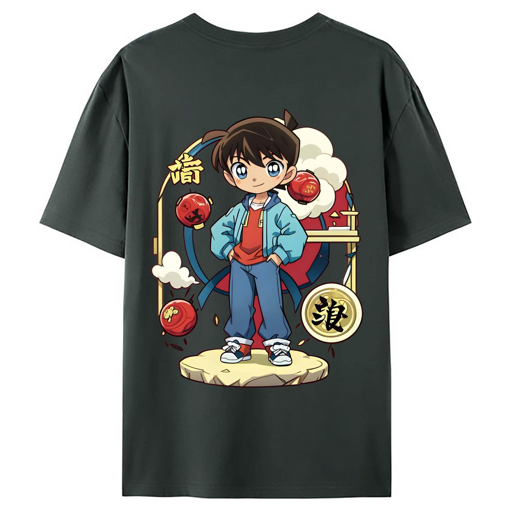 （画像用） 名探偵コナン 江戸川 コナン Detective Conan Conan Edogawa 綿100％ メンズ半袖Tシャツ（バックプリント） 通気性